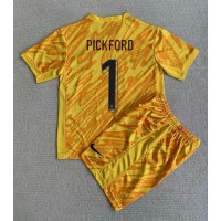 Anglicko Jordan Pickford #1 Brankarsky Domáci Detský futbalový dres ME 2024 Krátky Rukáv (+ trenírky)